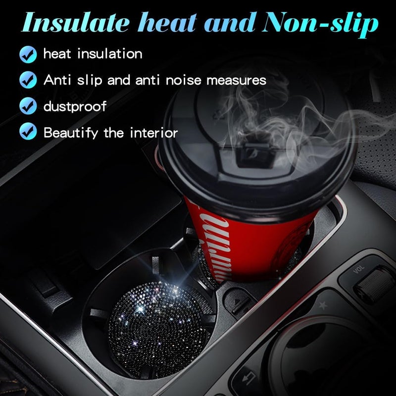 Murimt 2 PCS Universal Vehicle Bling Cup Holder Insert Coaster Car Interior Accessories,2.75 inch Silicone Anti Slip Crystal Rhinestone Car Coaster(Black) - Image 5
